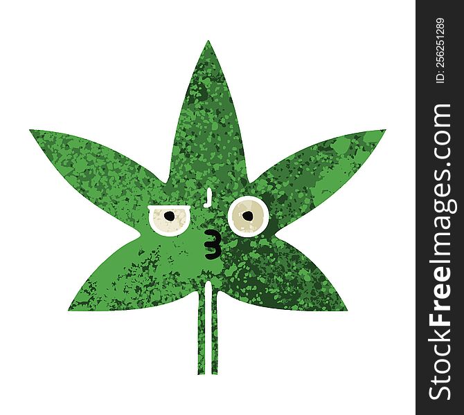 retro illustration style cartoon of a marijuana leaf
