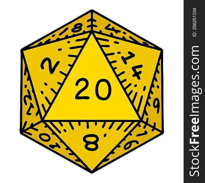 tattoo in traditional style of a d20 dice. tattoo in traditional style of a d20 dice