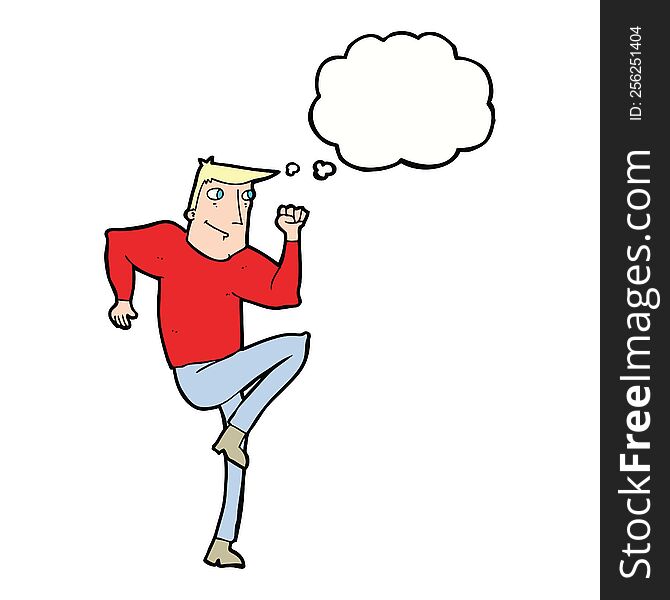 cartoon man jogging on spot with thought bubble