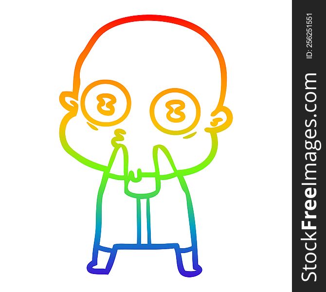 rainbow gradient line drawing of a cartoon weird bald spaceman