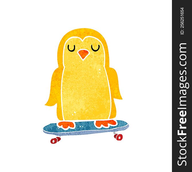 Retro Cartoon Bird On Skateboard