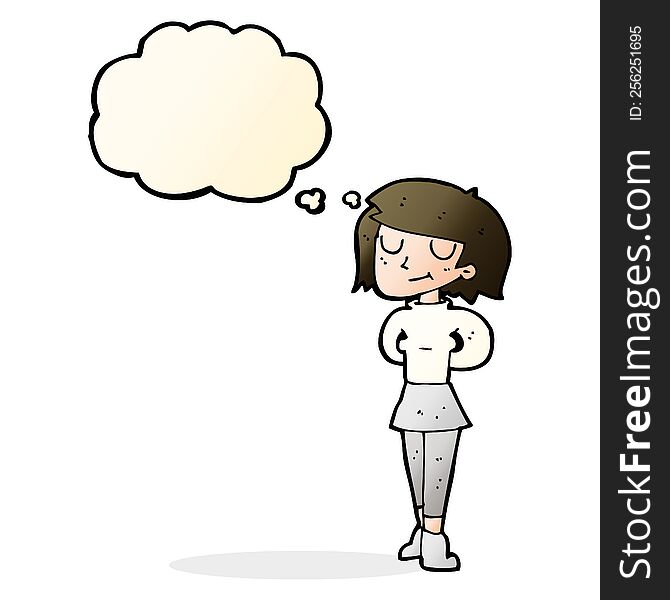 Cartoon Pleased Woman With Thought Bubble