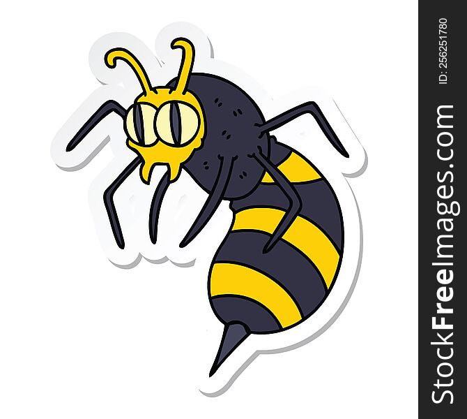 sticker of a quirky hand drawn cartoon wasp