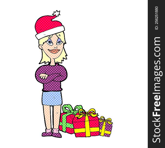 cartoon woman ready for christmas