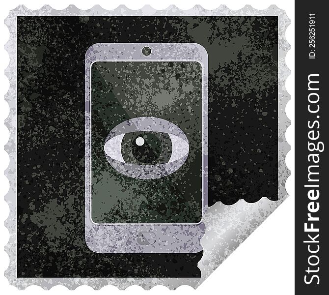 cell phone watching you graphic vector illustration square sticker stamp