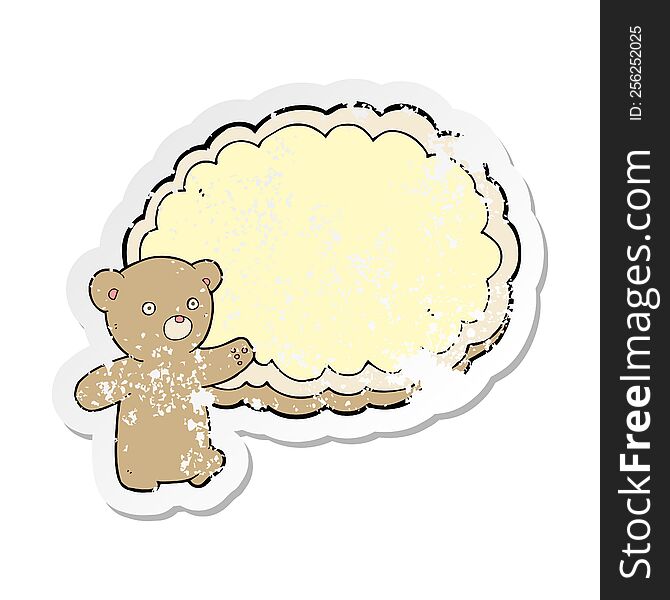 retro distressed sticker of a cartoon bear with text space cloud