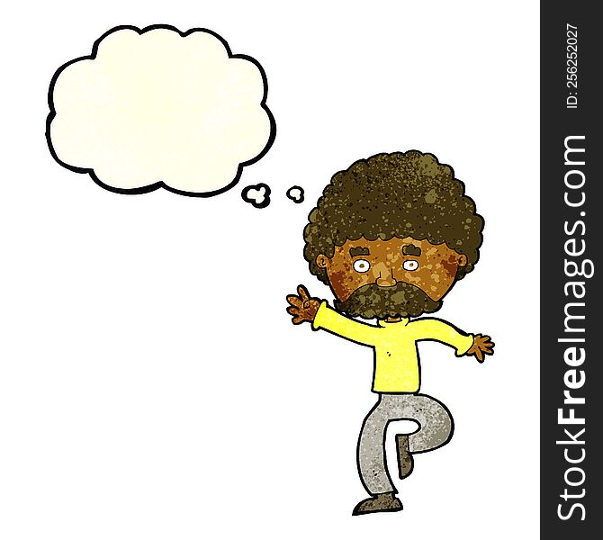 Cartoon Mustache Man Disco Dancing With Thought Bubble