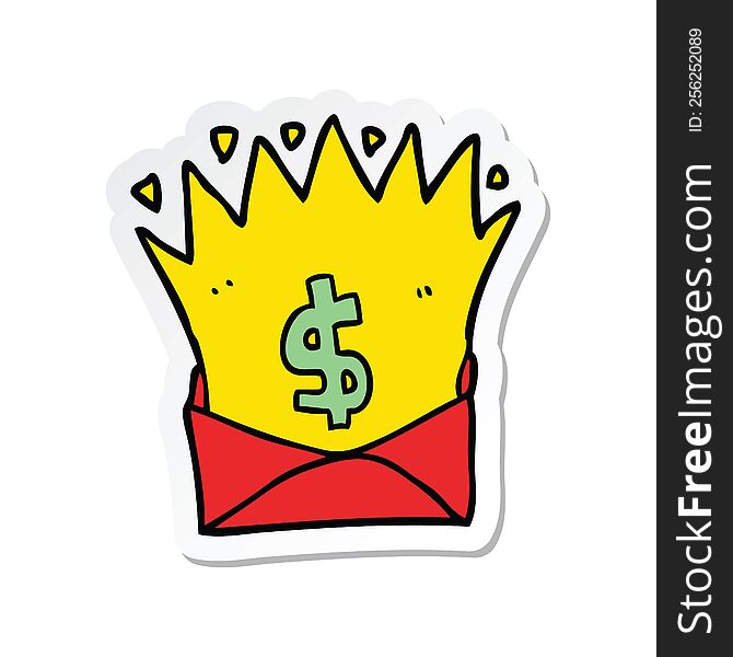 sticker of a cartoon envelope with money sign