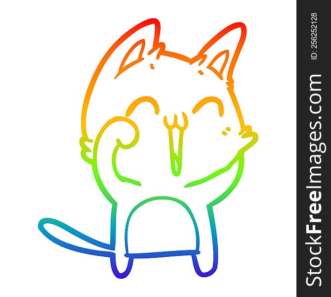 Rainbow Gradient Line Drawing Happy Cartoon Cat Meowing