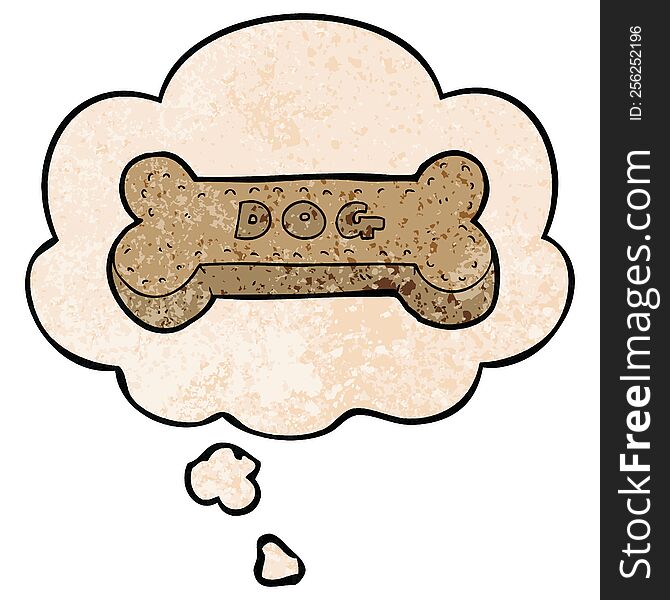 cartoon dog biscuit with thought bubble in grunge texture style. cartoon dog biscuit with thought bubble in grunge texture style