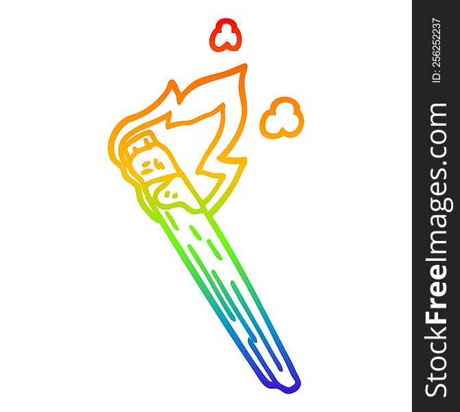 rainbow gradient line drawing of a cartoon burning torch brand