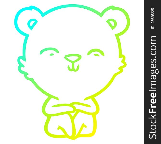 cold gradient line drawing of a happy cartoon bear sitting