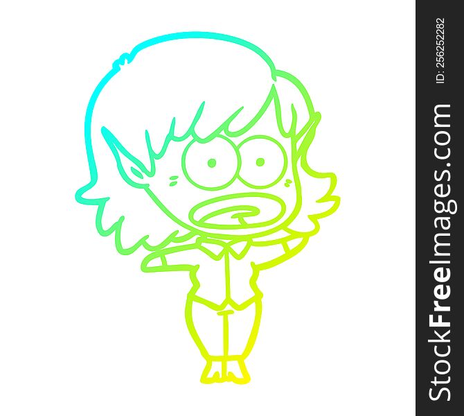 Cold Gradient Line Drawing Cartoon Shocked Elf Girl