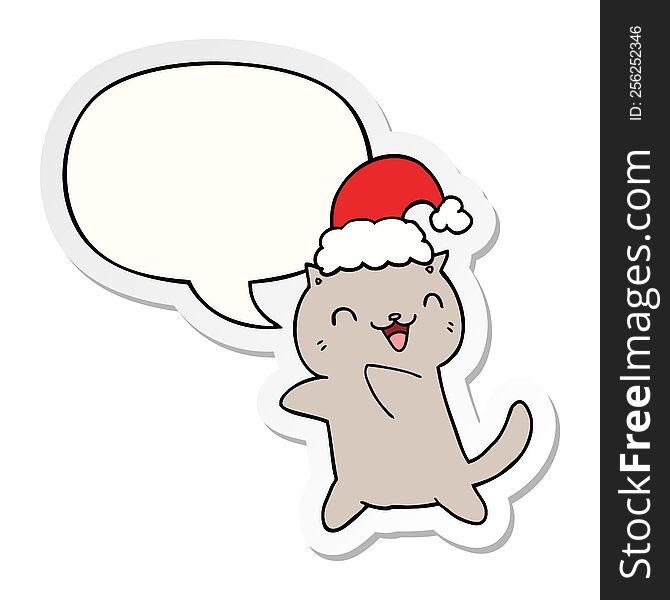 Cute Cartoon Christmas Cat And Speech Bubble Sticker