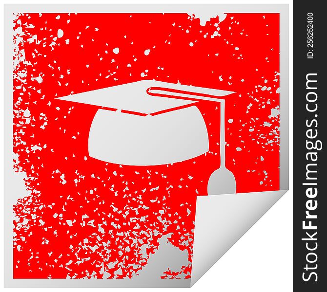 Distressed Square Peeling Sticker Symbol Graduation Hat
