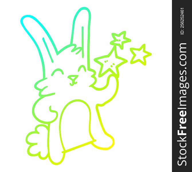 cold gradient line drawing of a cartoon happy rabbit