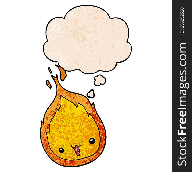 cute cartoon flame with thought bubble in grunge texture style. cute cartoon flame with thought bubble in grunge texture style