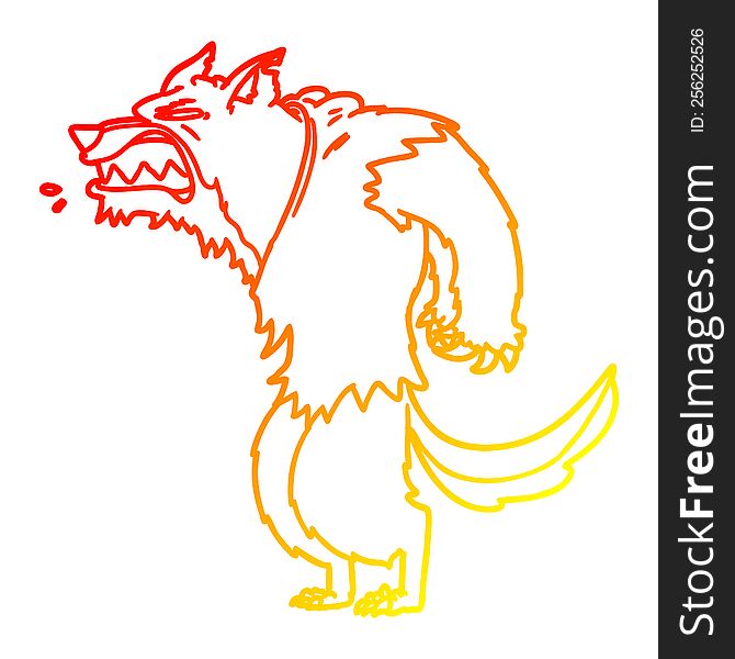 warm gradient line drawing of a angry werewolf cartoon