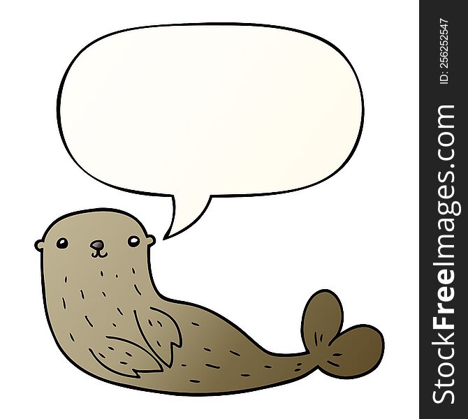 cartoon seal with speech bubble in smooth gradient style