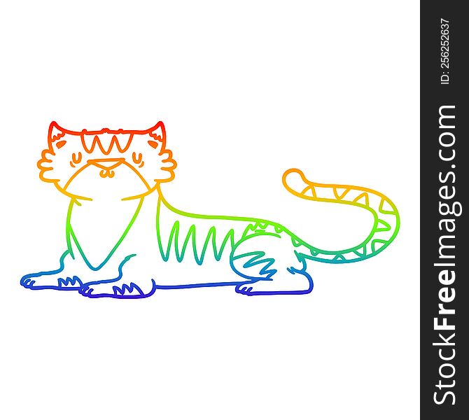 rainbow gradient line drawing of a cartoon tiger