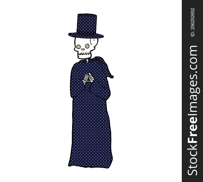 cartoon spooky skeleton wearing robe and top hat. cartoon spooky skeleton wearing robe and top hat