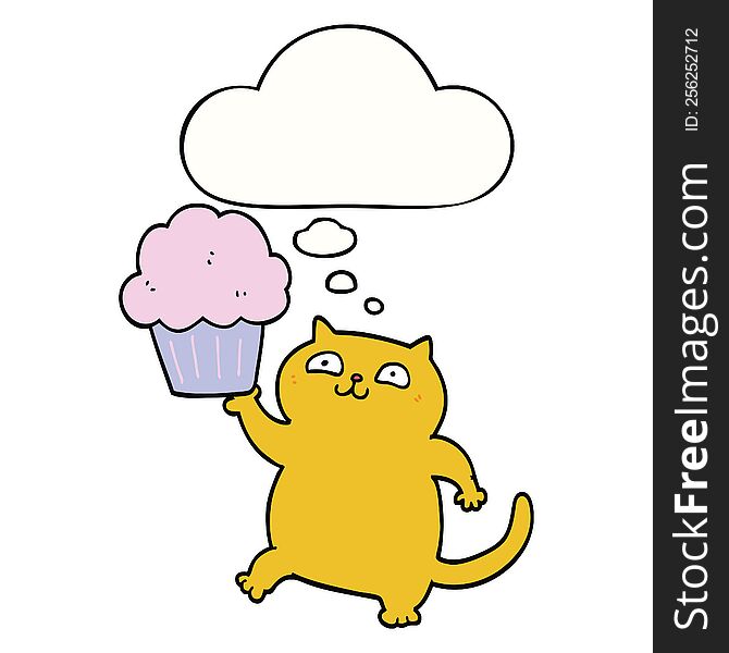 Cartoon Cat With Cupcake And Thought Bubble