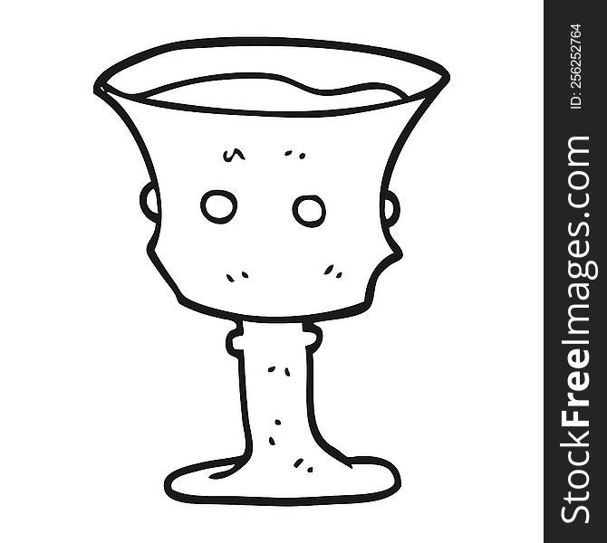 freehand drawn black and white cartoon medieval cup