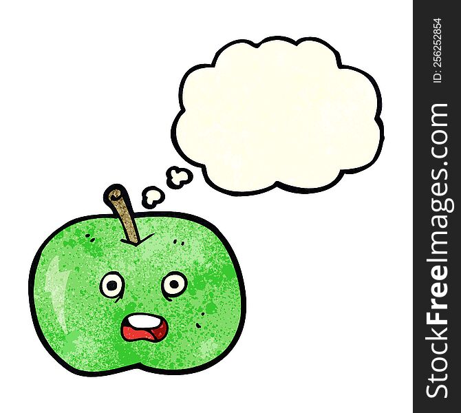 cartoon shiny apple with thought bubble