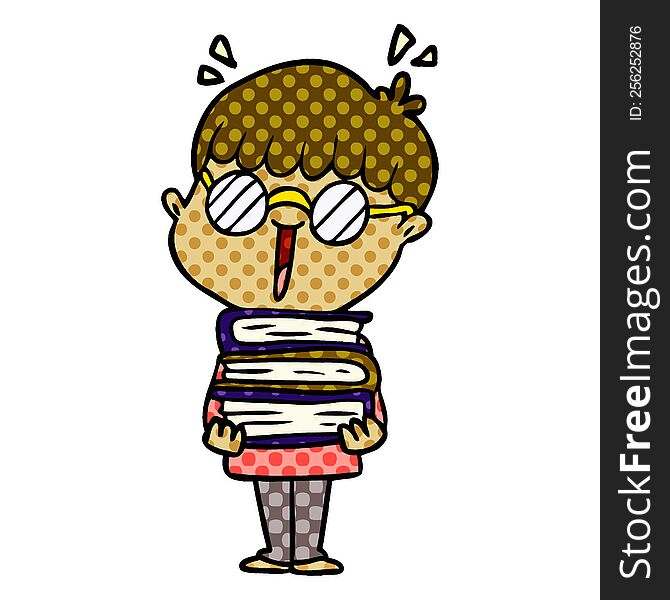 cartoon boy with amazing books. cartoon boy with amazing books