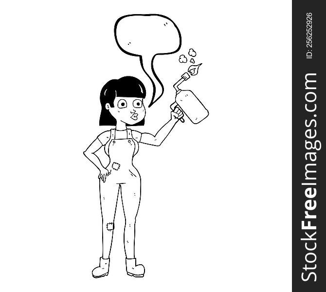 Speech Bubble Cartoon Woman In Dungarees