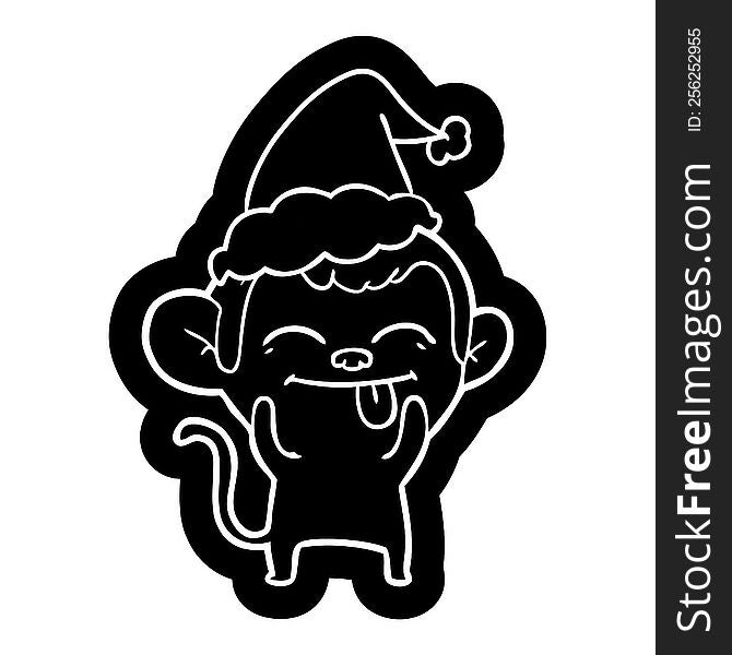 Funny Cartoon Icon Of A Monkey Wearing Santa Hat