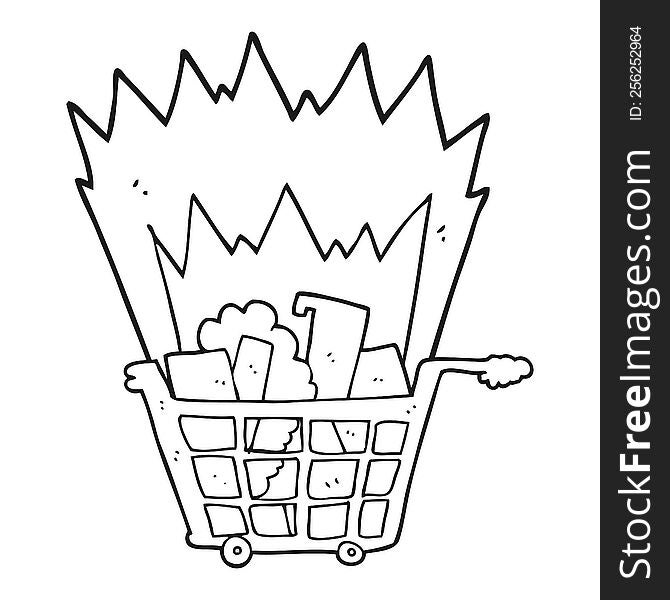 black and white cartoon shopping trolley