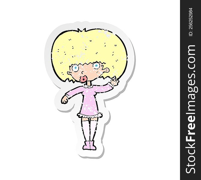 Retro Distressed Sticker Of A Cartoon Waving Girl