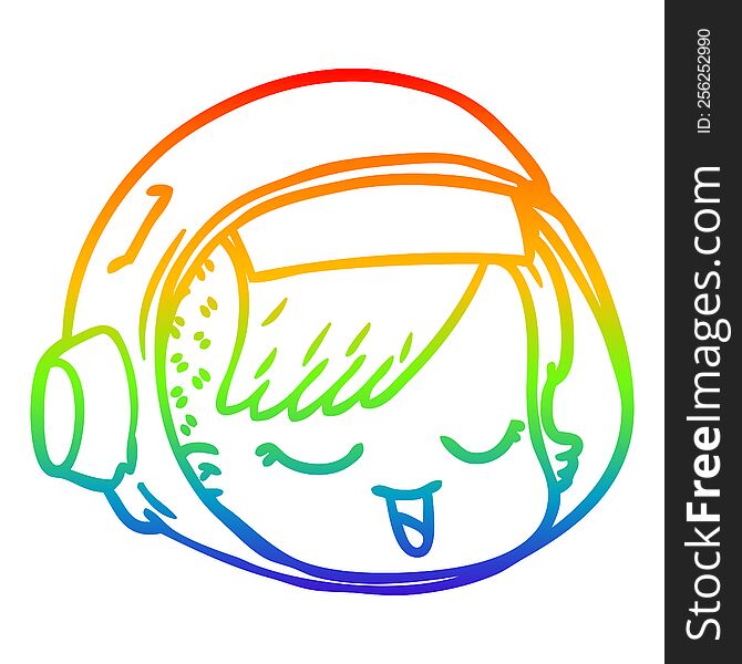 rainbow gradient line drawing of a cartoon astronaut face