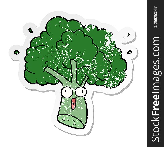 Distressed Sticker Of A Cartoon Broccoli