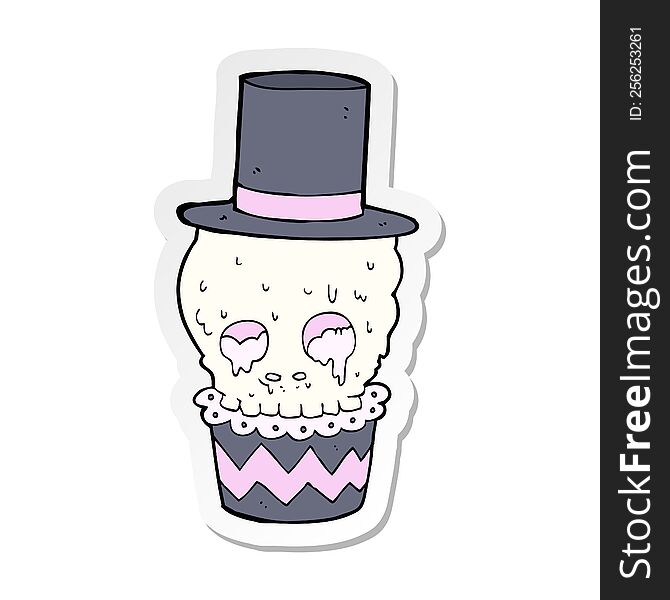 Sticker Of A Spooky Cupcake Cartoon