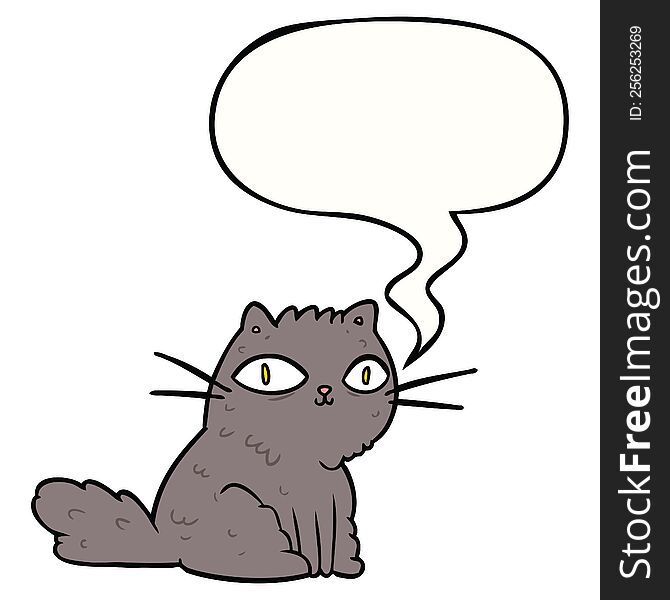 cartoon cat looking right at you and speech bubble