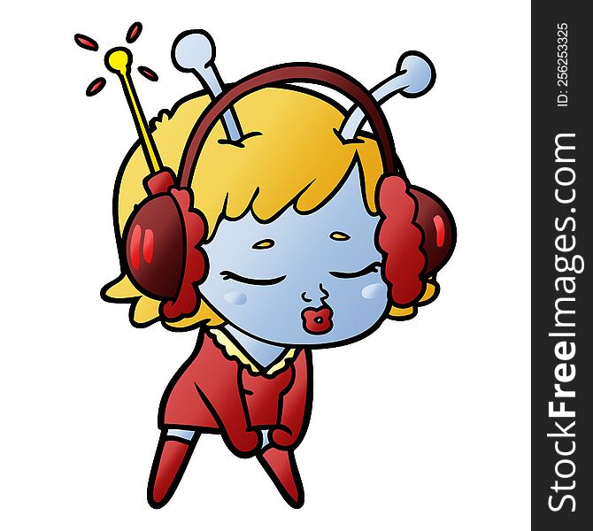 cute alien girl listening to music. cute alien girl listening to music