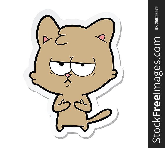 Sticker Of A Bored Cartoon Cat