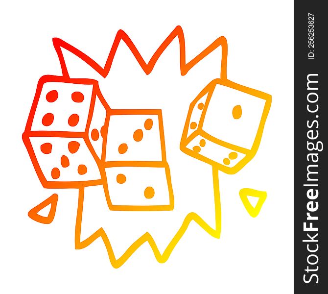 warm gradient line drawing of a cartoon lucky dice