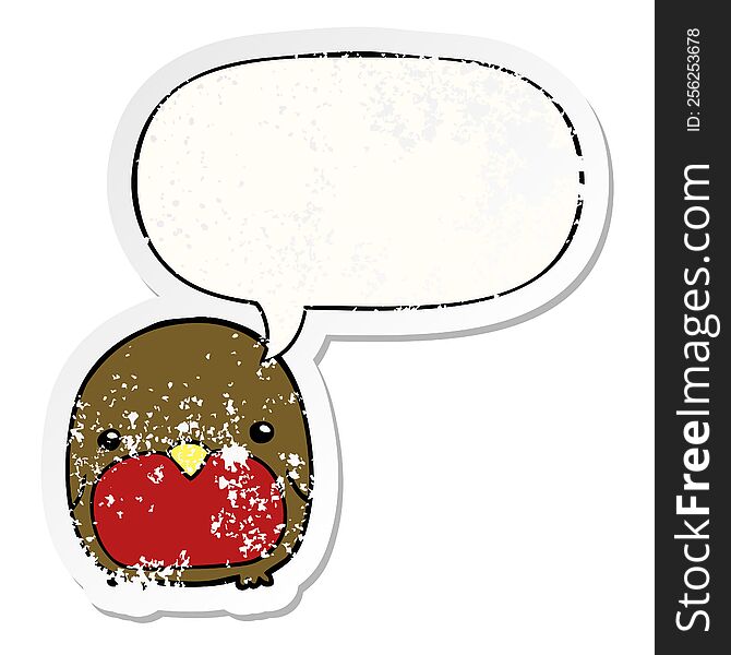 Cute Cartoon Penguin And Speech Bubble Distressed Sticker