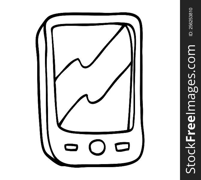 line drawing cartoon of a red mobile phone