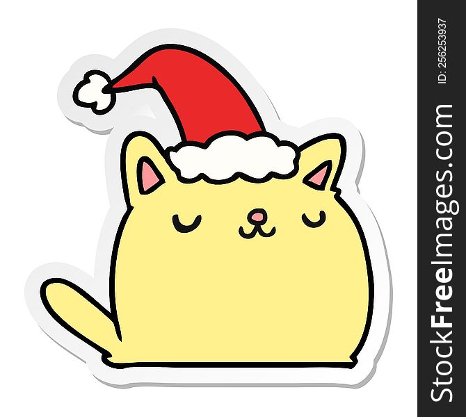 hand drawn christmas sticker cartoon of kawaii cat