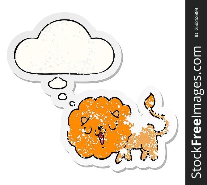 Cute Cartoon Lion And Thought Bubble As A Distressed Worn Sticker