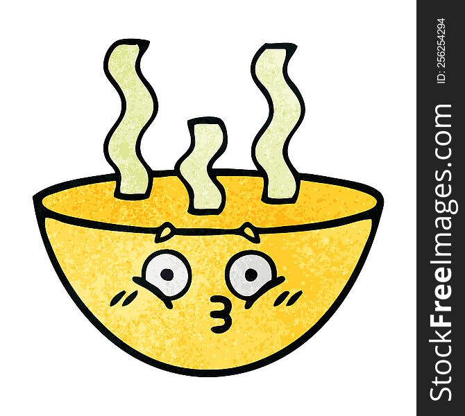 retro grunge texture cartoon bowl of hot soup