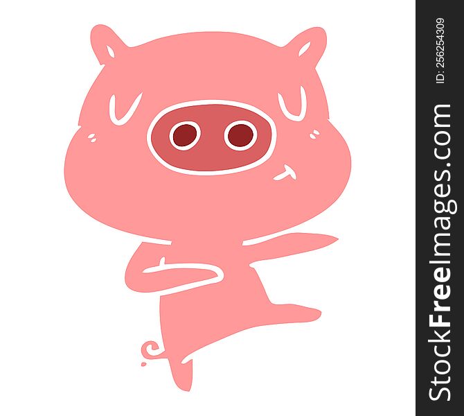 Flat Color Style Cartoon Content Pig Dancing