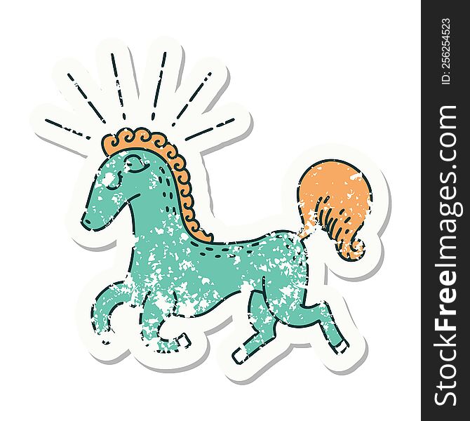 worn old sticker of a tattoo style prancing stallion. worn old sticker of a tattoo style prancing stallion