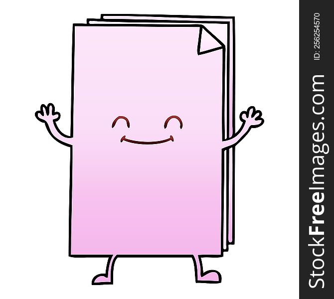 gradient shaded quirky cartoon happy stack of papers. gradient shaded quirky cartoon happy stack of papers