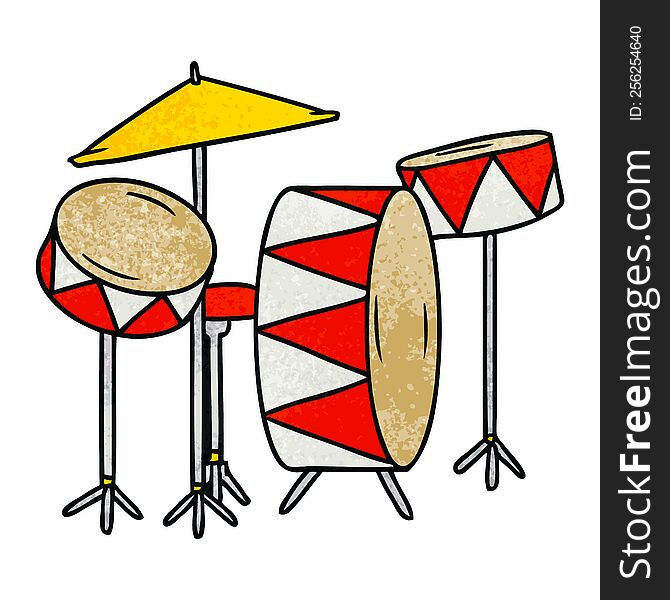 hand drawn textured cartoon doodle of a drum kit