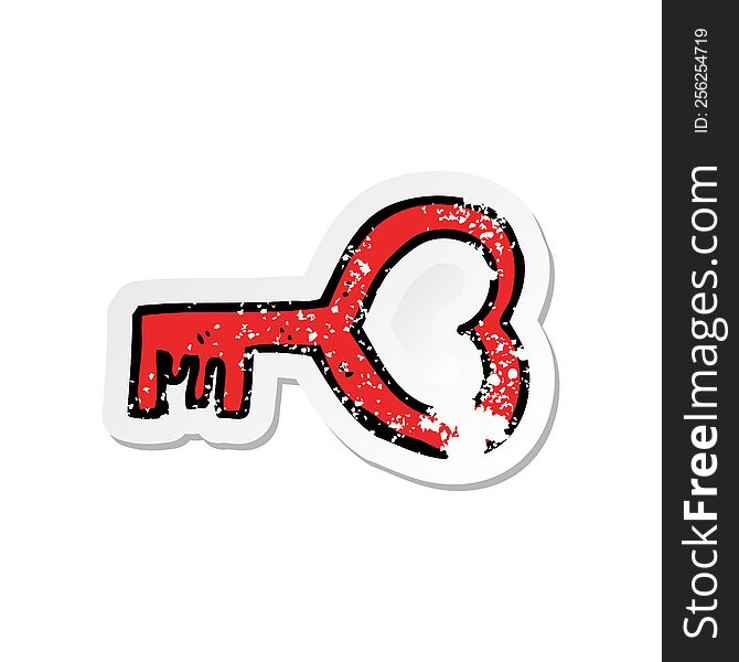 retro distressed sticker of a cartoon heart shaped key